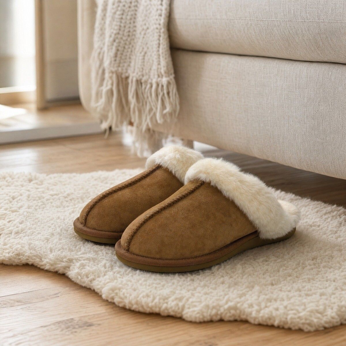Nordic Curly Slippers | Lammfell Schokolade
