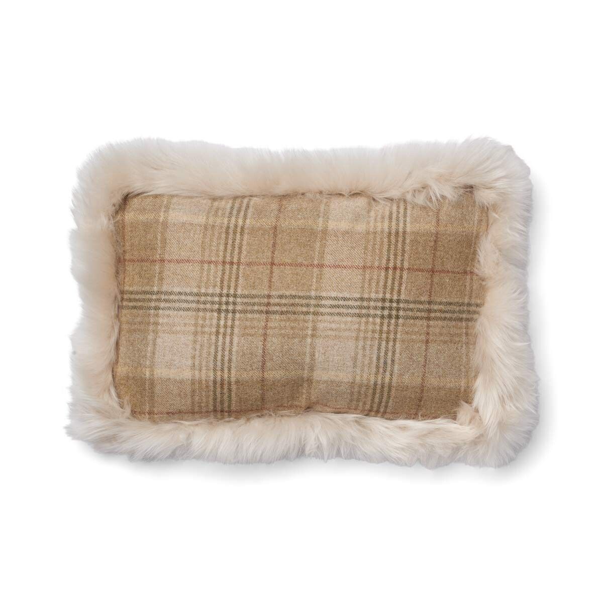 Kariertes Wollkissen | 100% Wolle | Fellborte | 52x52 cm | 34x52 cm